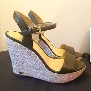 Michael Kors Olive green Jill wedge sandals, size 8. Very good condition!
